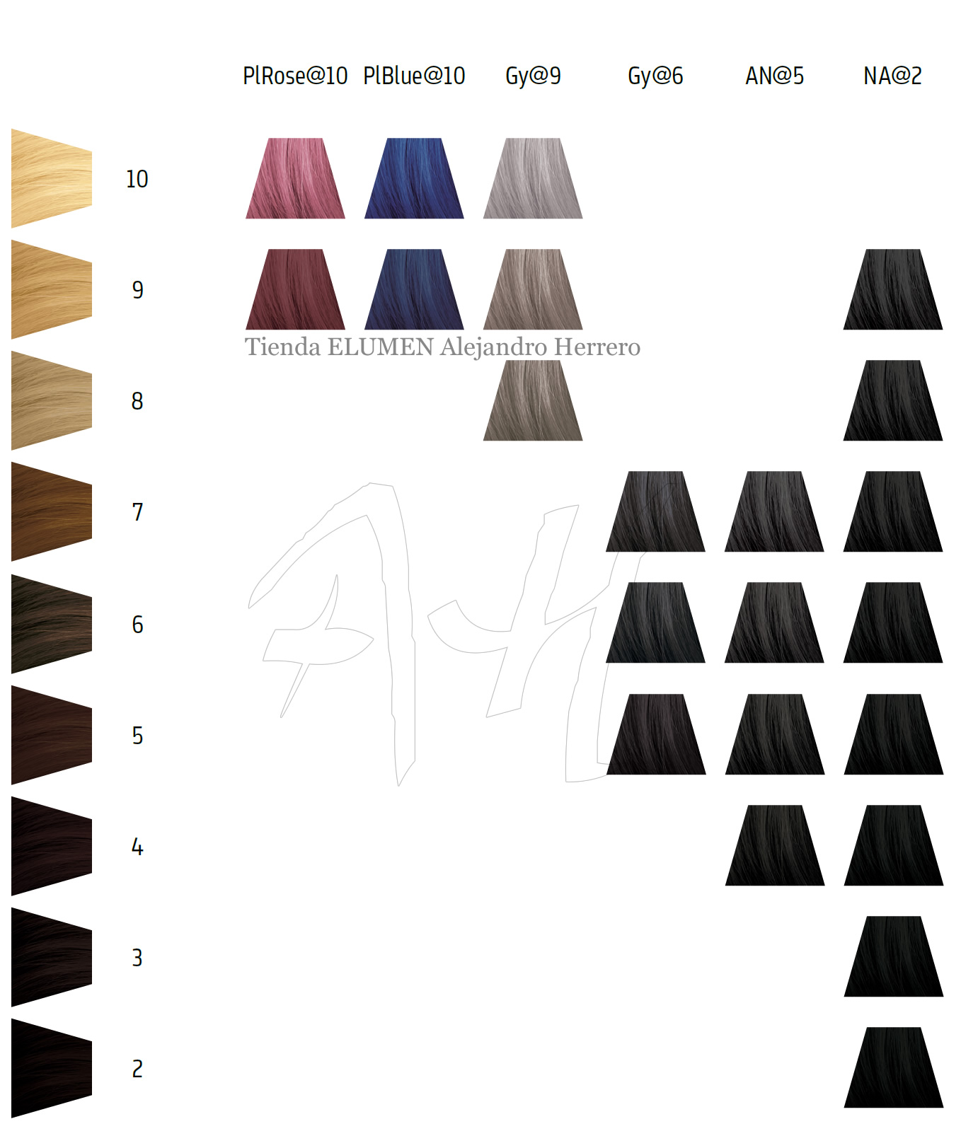 Carta de color ELUMEN COOLS: PlRose@10, PlBlue@10, Gy@9, Gy@6, AN@5, NA@2